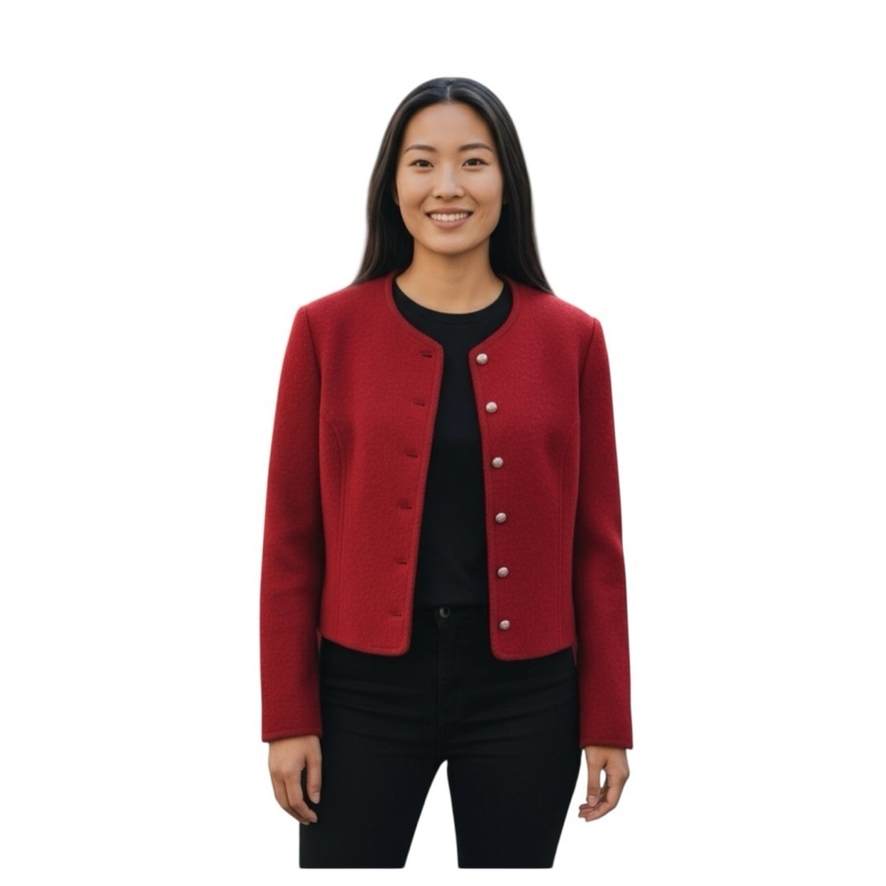 VTG The Eagles’s Eye Boiled Wool Cardigan Sweater Sz 12 Dark Berry Red Cozy Warm